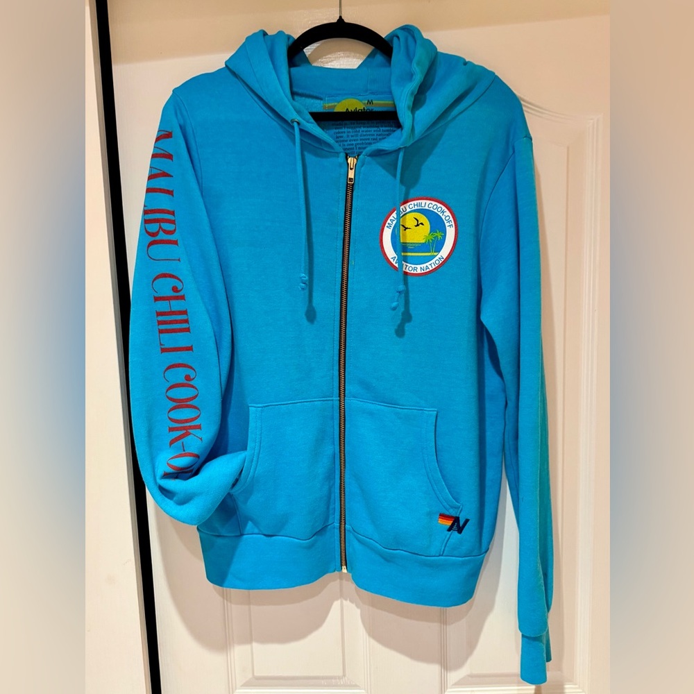 Aviator Nation  annual Malibu Chili Cook off Hoodie in Neon Blue. Rare! Sz. Med